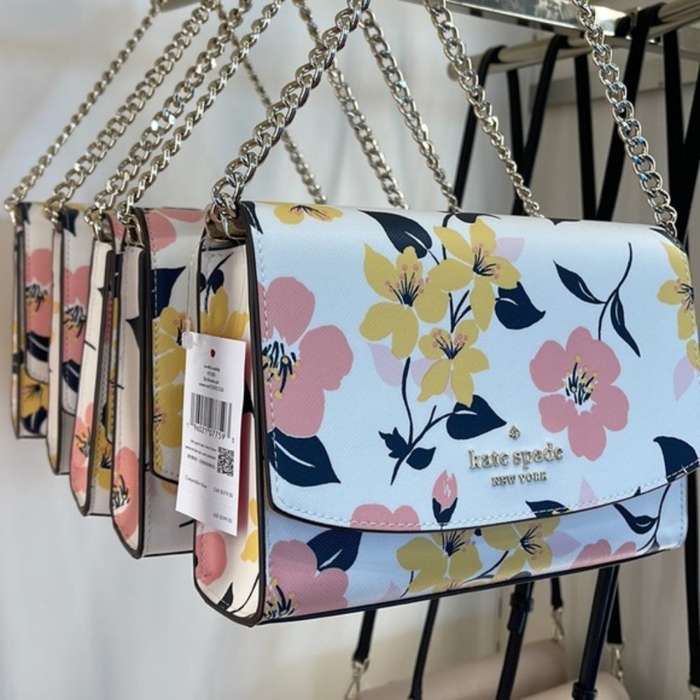 Kate Spade Carson Convertible Crossbody Lily Blooms Cream Multi - Picture 13 of 16
